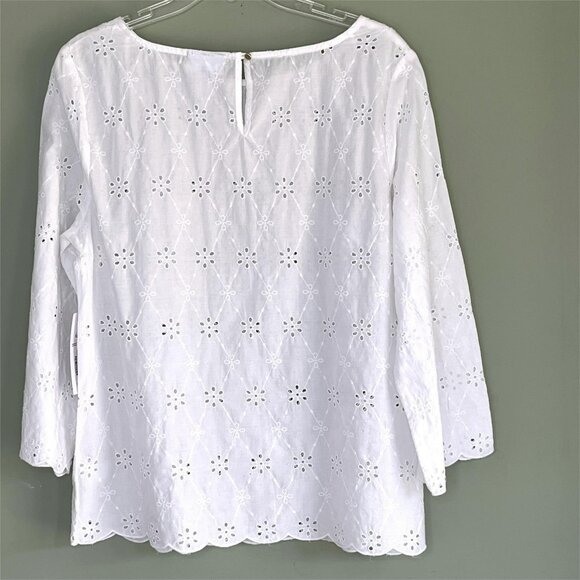 Liz Claiborne Eyelet Top sz M 3/4 Sleeve White Cottagecore Peasant Romantic NWT - Picture 2 of 7